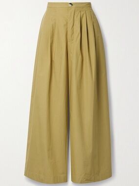 DÔEN
Valentin pleated cotton-poplin wide-leg pants
Sage green